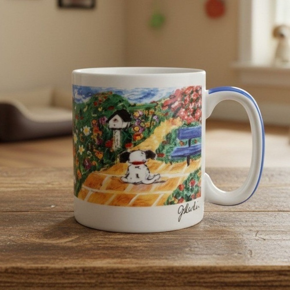Mor Mor's Art "Just Waiting" Dog Mug, Eddie Bauer‎ Ceramic Cup, Drinkware